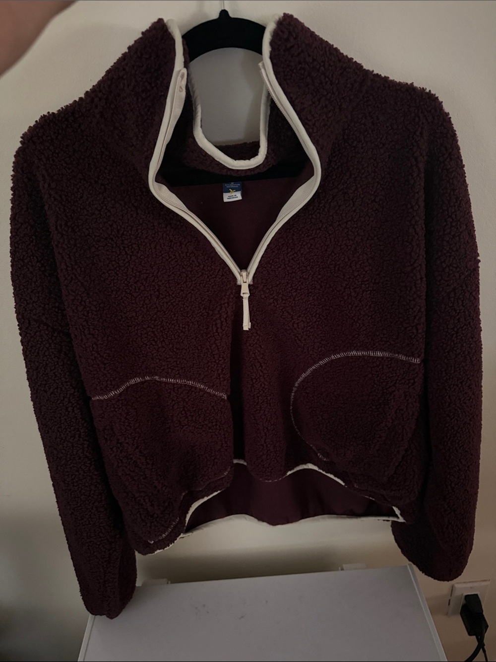Old Navy Teddy Half-Zip Jacket - Burgundy with Cream Trim